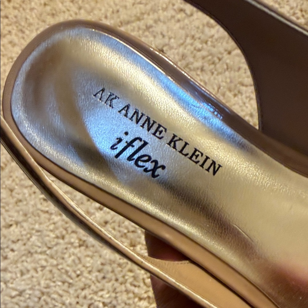 Anne Klein iflex Tan Peep-Toe Slingback Heels with gold accents - Picture 5 of 8